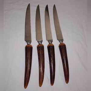 Vintage Fake Stag Horn Steak Knives Sheffield England Stainless Steel Set of 4